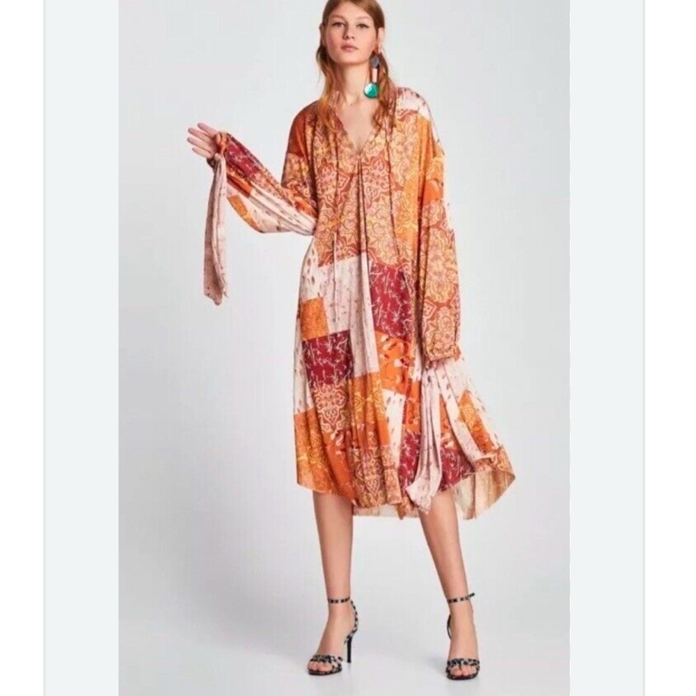 ZARA Dress Oversized Boho Bohemian Patchwork Small S